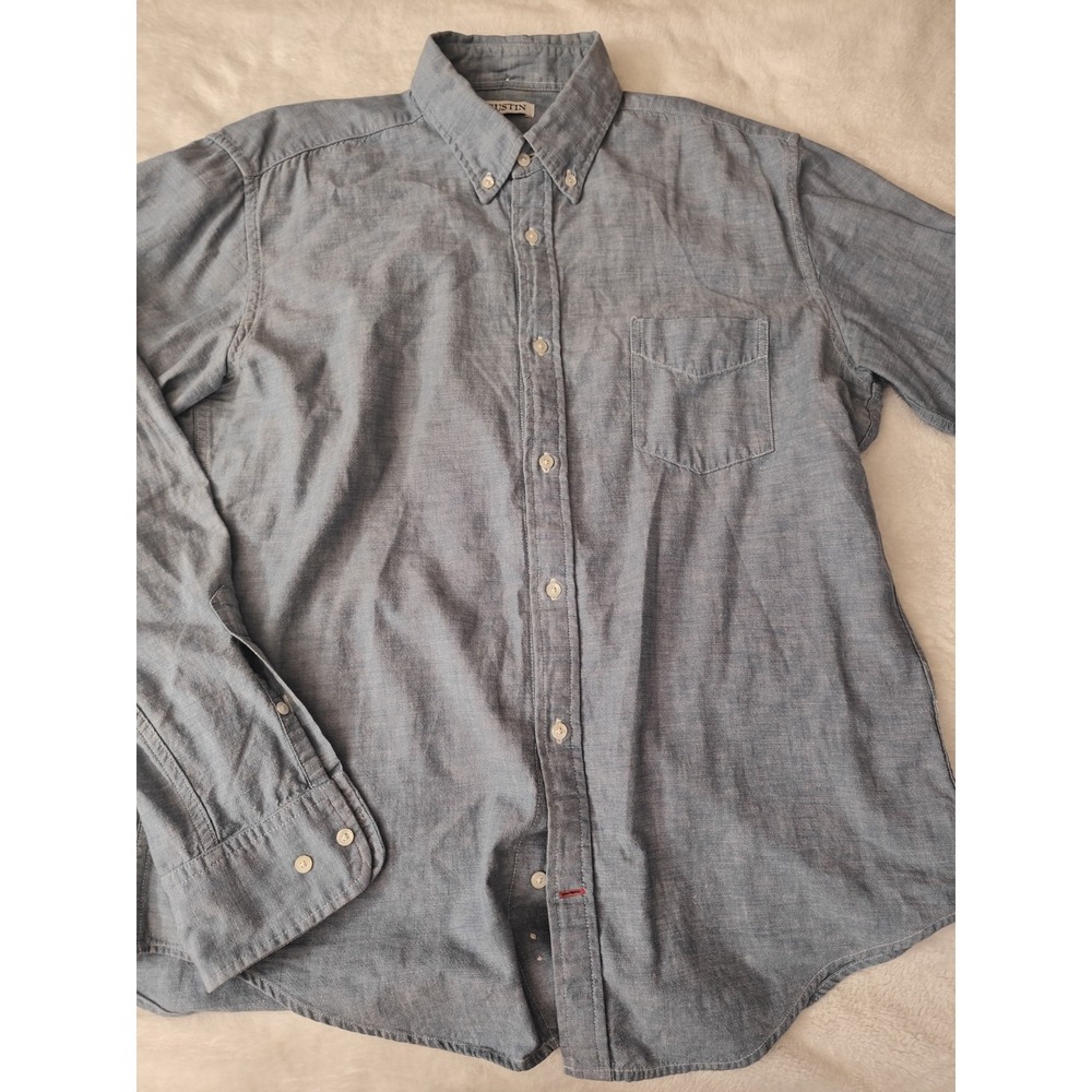Gustin Light Blue Chambray Button Up Shirt Short Sleeve Made in USA  XL - Picture 2 of 9